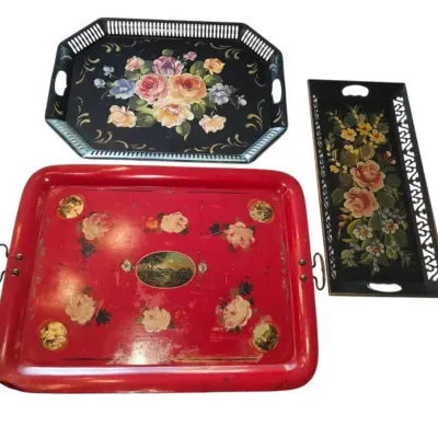 3 Vintage Metal Tole Trays