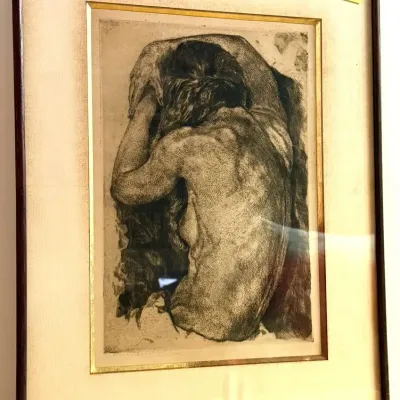 Signed Nude Figure Etching by Steinbein – Framed Print