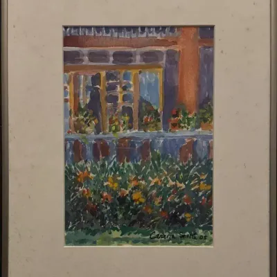 Exterior Garden Scene by Carrita Smith – 2005 Signed Watercolor