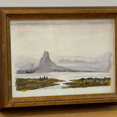 Mountain and River Landscape Watercolor – Signed (Artist Unclear)