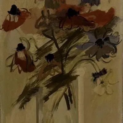Signed 1957 Abstract Floral Still Life Painting by Borel – Mid-Century Modern Expressionist Artwork