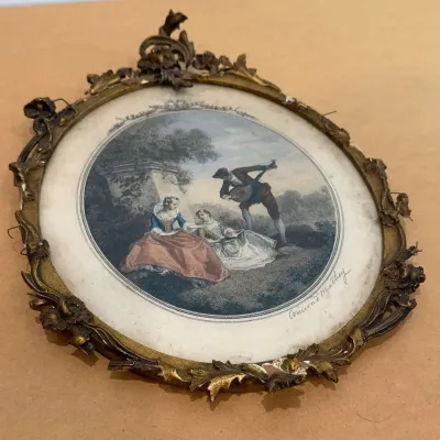 Vintage Oval Framed Etching – “The Music Lesson” by Armans Mathey