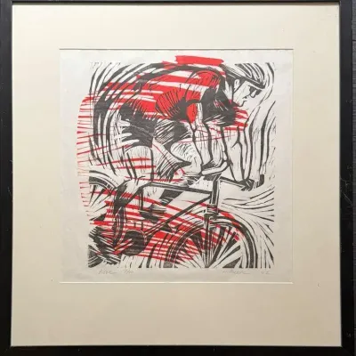 “Cyclist” by H. Meade – Signed 2002 Abstract Figurative Artwork