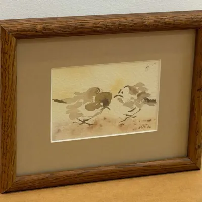 “Little Birds” Watercolor by KNS – Signed 1986 Framed Artwork