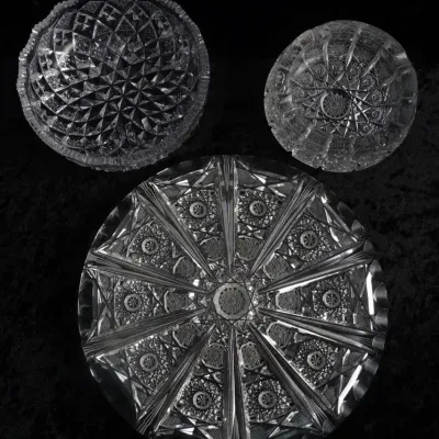 Cut Crystal Serving Bowl and Decorative Glass Plates Set