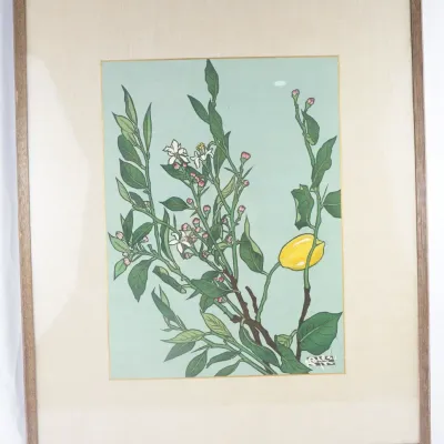 Japanese Signed and Framed Vintage Botanical Art Print