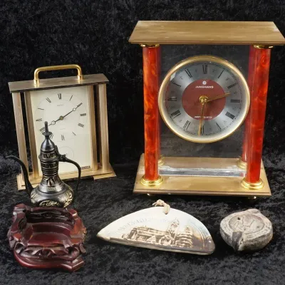 Vintage Seiko and Junghans Quartz Desk Clocks with Decorative Accent Pieces