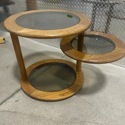 BY203 Swivel Oak & Smoked Glass Side Table