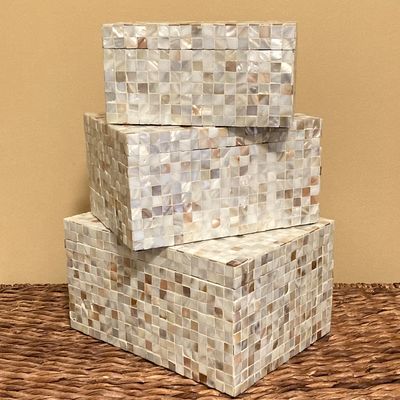 LOT 75: Set of Three Mother of Pearl Decorative Nesting Boxes