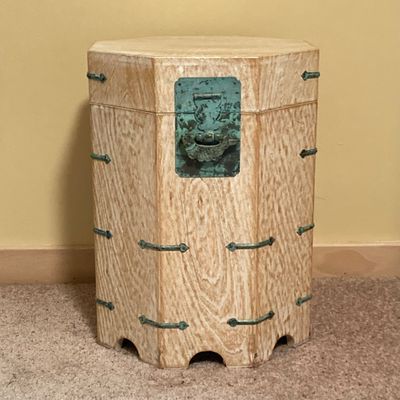 LOT 70: Asian White Washed Lift Top Octagon Side Table with Storage