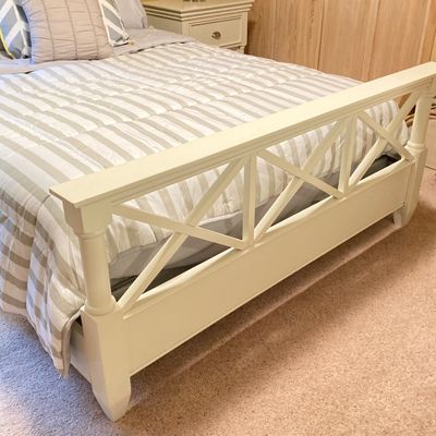 LOT 73: White Bed Frame with Magnussen Home Night Stand / Table