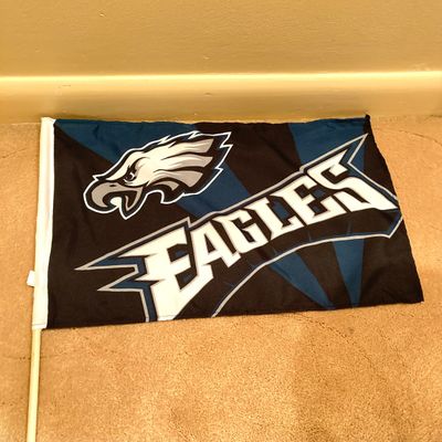 LOT 67: Philadelphia Sports Memorabilia - Vintage Eagles Construction Helmet, Metal Trash Can, Pair of Drinking Glasses, Flyers Plush and...