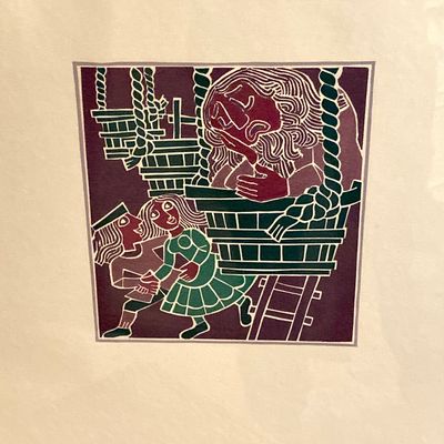 LOT 162: Framed Block Print / Stamp Wall Hanging Signed by Artist and Numbered 8/74