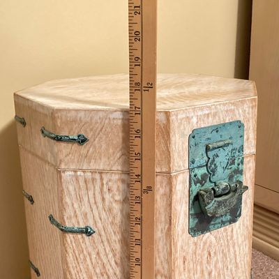 LOT 70: Asian White Washed Lift Top Octagon Side Table with Storage
