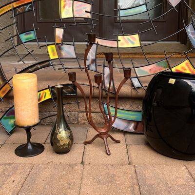 LOT 66: Home Decor Collection - Metal Wall Art, Made in Italy Vase, Candle Holders and More