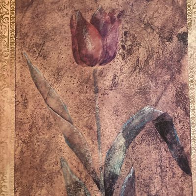LOT 79: African Tulip Wall Hanging Imported by The Bombay Company with Natural Mango Wood Vase and Faux Floral Arrangement