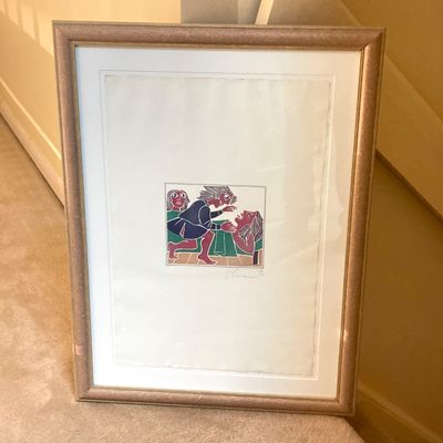 LOT 81: Framed Block Print / Stamp Signed and Numbered 26/74 by Artist