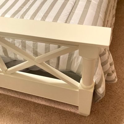 LOT 73: White Bed Frame with Magnussen Home Night Stand / Table