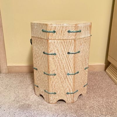 LOT 70: Asian White Washed Lift Top Octagon Side Table with Storage
