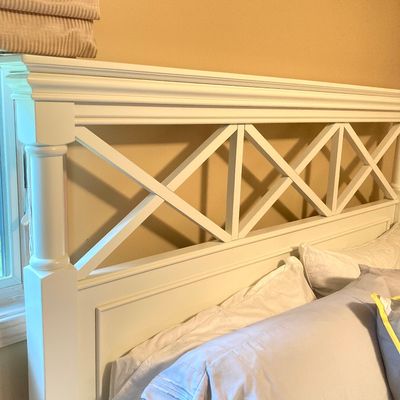 LOT 73: White Bed Frame with Magnussen Home Night Stand / Table