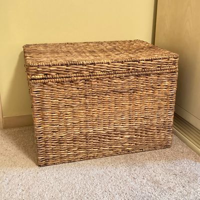 LOT 76: Wicker Storage Chest with Pair of Wall Hangings - Nautical Oil Painting and More