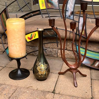LOT 66: Home Decor Collection - Metal Wall Art, Made in Italy Vase, Candle Holders and More