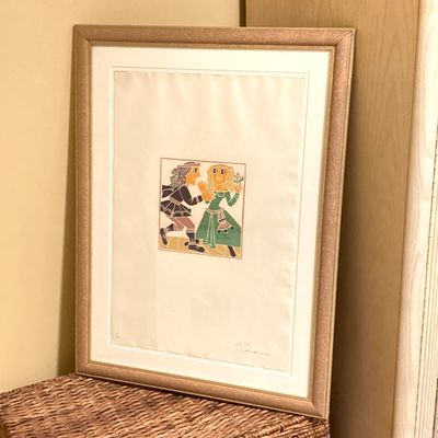 LOT 161: Framed Block Print / Stamp Wall Hanging Signed by Artist and Numbered 8/74