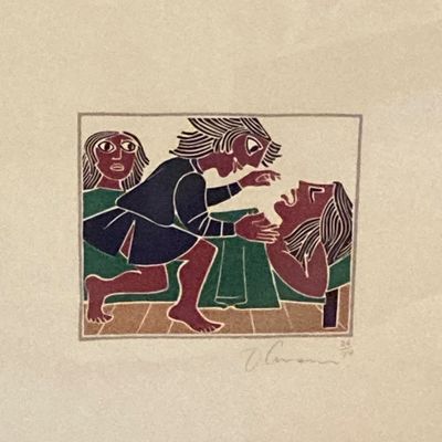 LOT 81: Framed Block Print / Stamp Signed and Numbered 26/74 by Artist