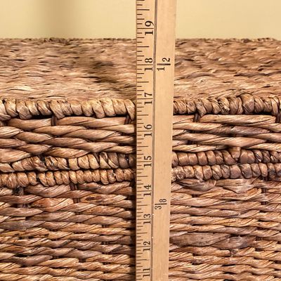 LOT 76: Wicker Storage Chest with Pair of Wall Hangings - Nautical Oil Painting and More