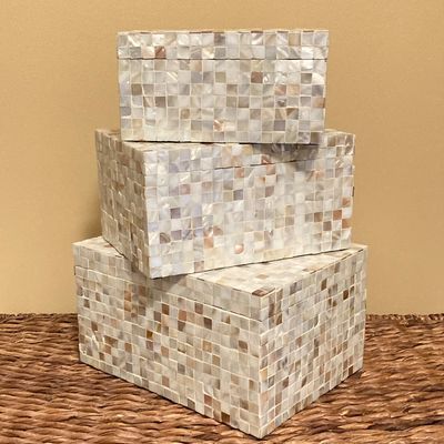 LOT 75: Set of Three Mother of Pearl Decorative Nesting Boxes