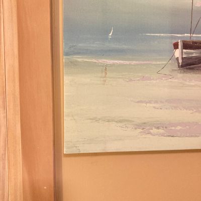 LOT 76: Wicker Storage Chest with Pair of Wall Hangings - Nautical Oil Painting and More