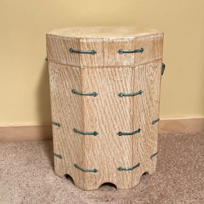 LOT 70: Asian White Washed Lift Top Octagon Side Table with Storage