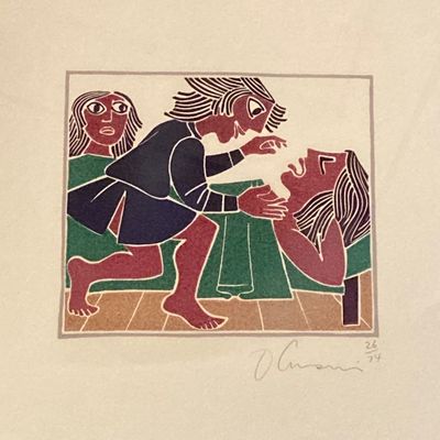 LOT 81: Framed Block Print / Stamp Signed and Numbered 26/74 by Artist