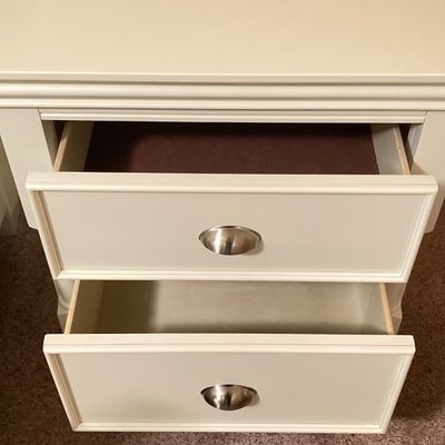 LOT 73: White Bed Frame with Magnussen Home Night Stand / Table