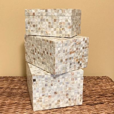 LOT 75: Set of Three Mother of Pearl Decorative Nesting Boxes