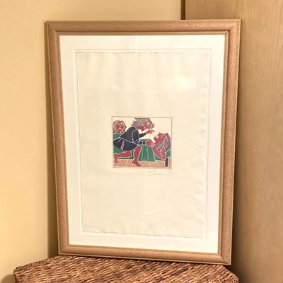 LOT 81: Framed Block Print / Stamp Signed and Numbered 26/74 by Artist