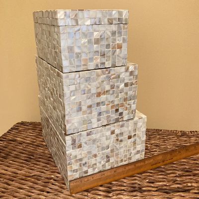 LOT 75: Set of Three Mother of Pearl Decorative Nesting Boxes