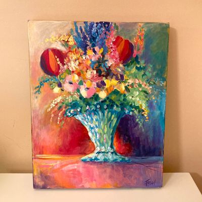LOT 68: Beautiful Vibrant Floral Oil Painting Signed by Artist Fagan