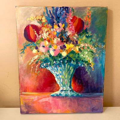 LOT 68: Beautiful Vibrant Floral Oil Painting Signed by Artist Fagan