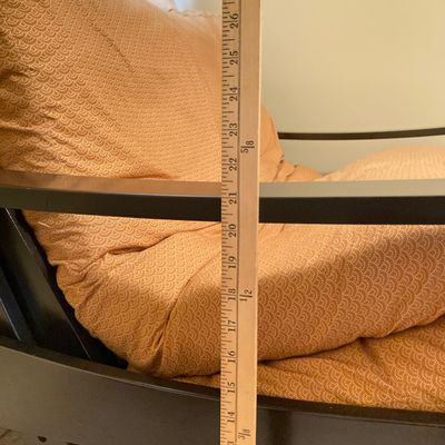 LOT 74: Black Wooden Folding Twin Size Futon with Mattress and Accent Pillows