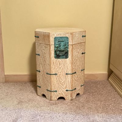 LOT 70: Asian White Washed Lift Top Octagon Side Table with Storage