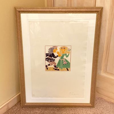 LOT 161: Framed Block Print / Stamp Wall Hanging Signed by Artist and Numbered 8/74