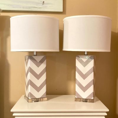 LOT 69: Pair of Safavieh New York Chevron Stripe Table Lamps