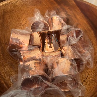 LOT 88: Vintage Vandor Pelzman Designs 1995 Oven Stovetop Top Cookie Jar, Kemp & Beatley Beaded Edge Napkin Rings, Hammered Copper...