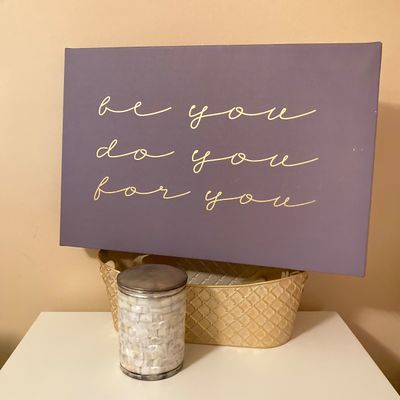 LOT 71: Home Decor - Inspirational Wall Art, Mother of Pearl Canister, Accent Pillow and Gold Tone Basket