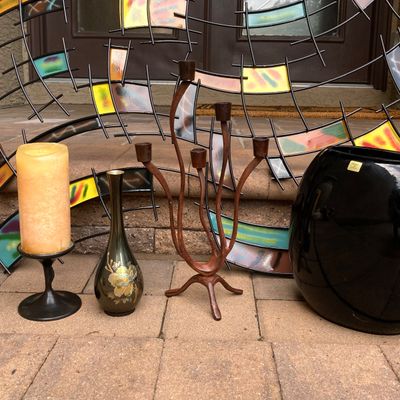 LOT 66: Home Decor Collection - Metal Wall Art, Made in Italy Vase, Candle Holders and More