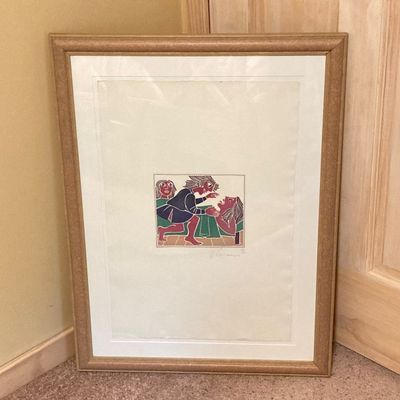LOT 81: Framed Block Print / Stamp Signed and Numbered 26/74 by Artist
