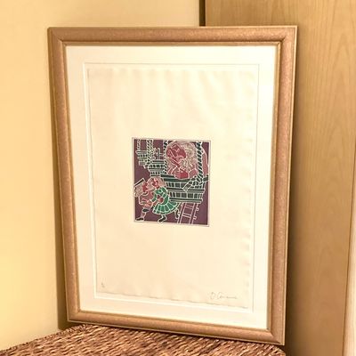 LOT 162: Framed Block Print / Stamp Wall Hanging Signed by Artist and Numbered 8/74