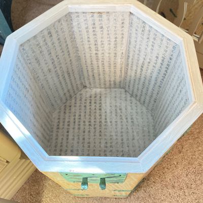 LOT 70: Asian White Washed Lift Top Octagon Side Table with Storage