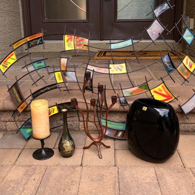 LOT 66: Home Decor Collection - Metal Wall Art, Made in Italy Vase, Candle Holders and More